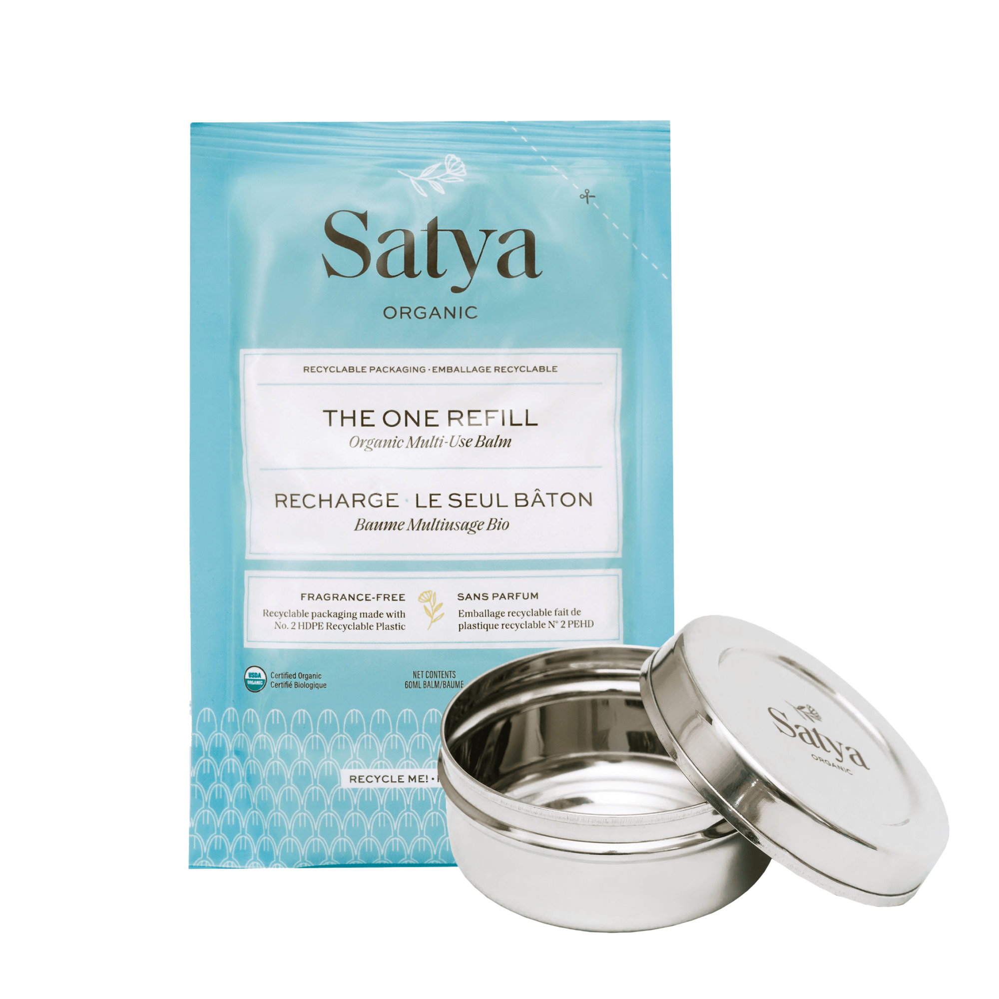 Satya Organic The One Refill pouch - an organic multi-use balm and a Satya Stainless Steel container